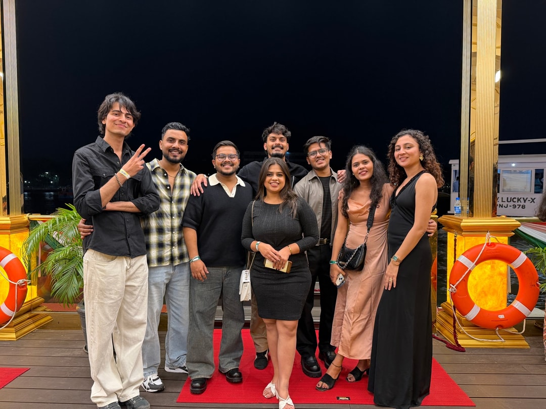 The team on an evening team trip